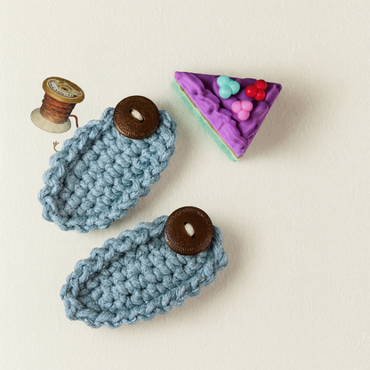 Moonlit Denim – Handmade Crochet Hair Clip for Girls & Women | Nordic Petals Collection | Soft Blue with Wooden Button | Boho Chic Hair Accessory
