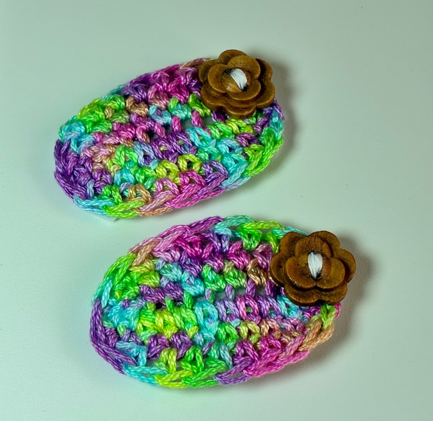 Rainbow Dash Crochet Hair Clips – Handmade Multicolor Floral Accessories for Girls & Women