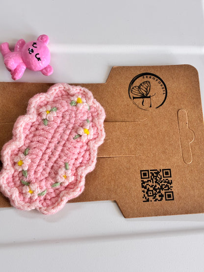 Pink floral crochet barrette for baby girls – eco-friendly handmade accessory for spring outfits