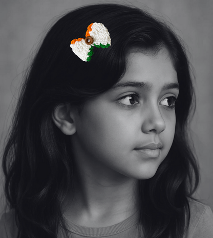 The Tricolor Crochet Hair Clips & Bow – Handmade Hair Accessories for Indian Independence Day Celebrations