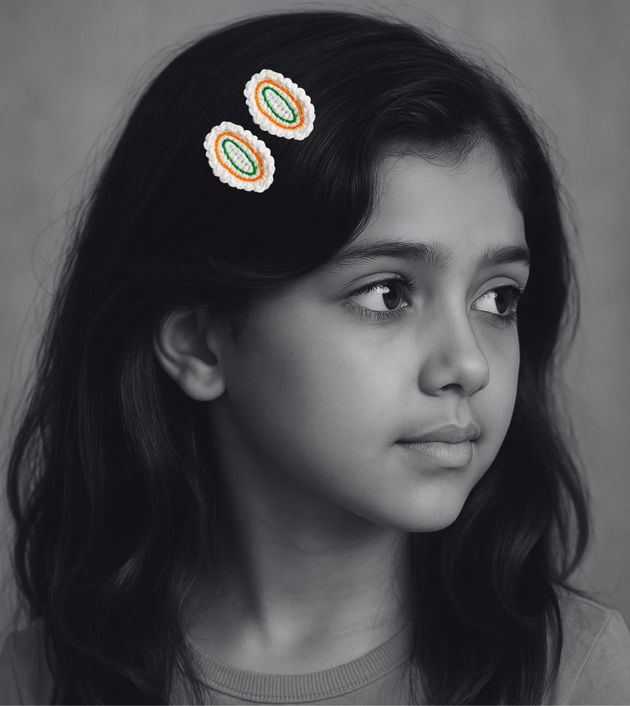 The Tricolor Crochet Hair Clips & Bow – Handmade Hair Accessories for Indian Independence Day Celebrations