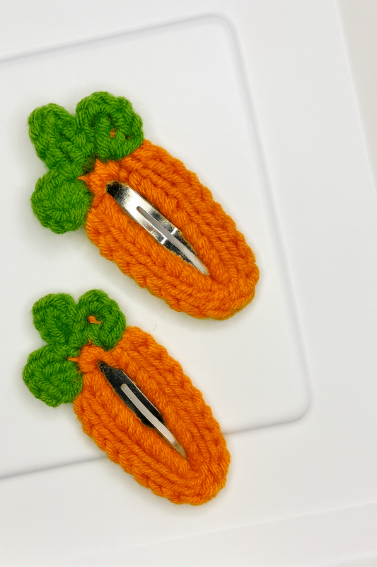 Carrot Cuties Handmade Crochet Hair Clips – Adorable Orange & Green Veggie Hair Accessories for Kids & Girls | Brooch for Men
