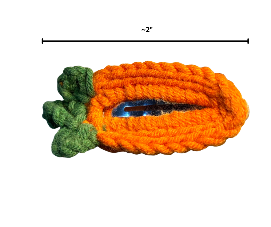 Carrot Cuties Handmade Crochet Hair Clips – Adorable Orange & Green Veggie Hair Accessories for Kids & Girls | Brooch for Men