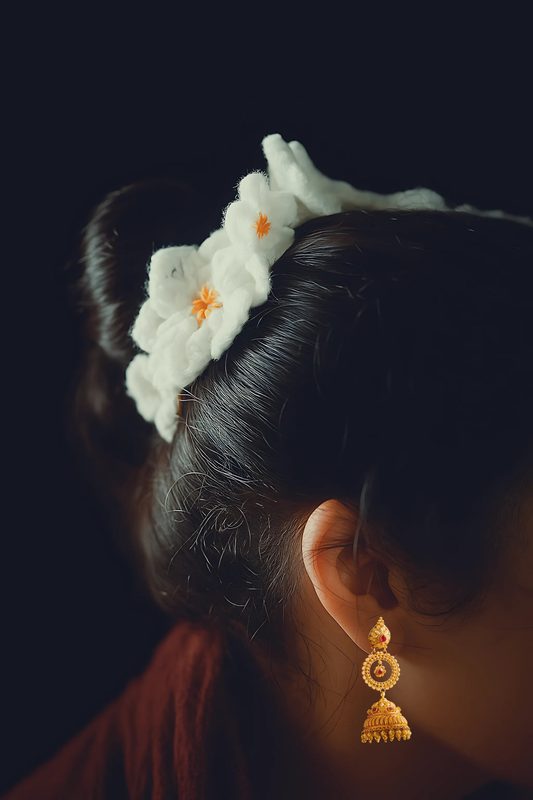 Fleuré Luxury Crochet Floral Accessory – 3-in-1 Hair Band, Necklace & Arm Bracelet | Handmade White Flower Boho Chic