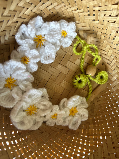 Fleuré Luxury Crochet Floral Accessory – 3-in-1 Hair Band, Necklace & Arm Bracelet | Handmade White Flower Boho Chic