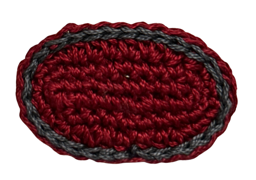 red and grey crochet oval shaped hair accessory for birthday gift mothers day