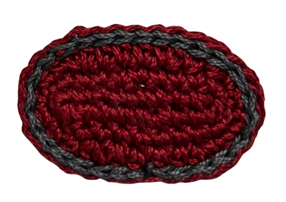red and grey crochet oval shaped hair accessory for birthday gift mothers day