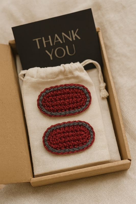 red and grey crochet clips for women and girls